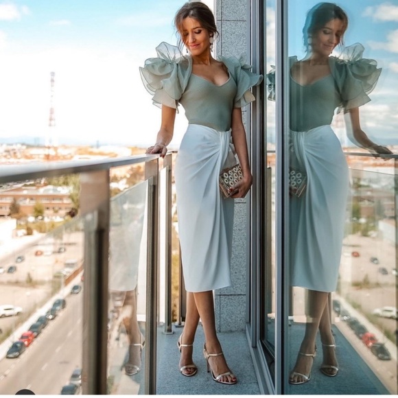 ZARA ORGANZA CROP TOP DUCK BLUE - Picture 2 of 8